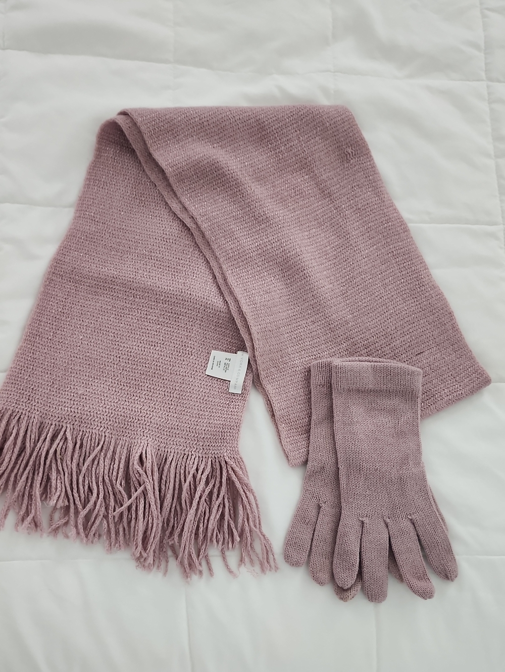 Cozy Knit Scarf and Gloves Set - Dusty Pink